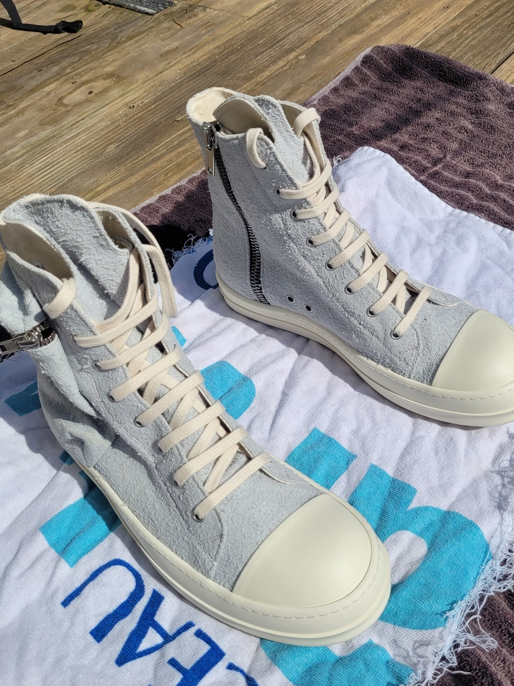 RICK OWENS DRKSHDW Ramones Cargo Melange/Milk High Top Sneakers Size 44